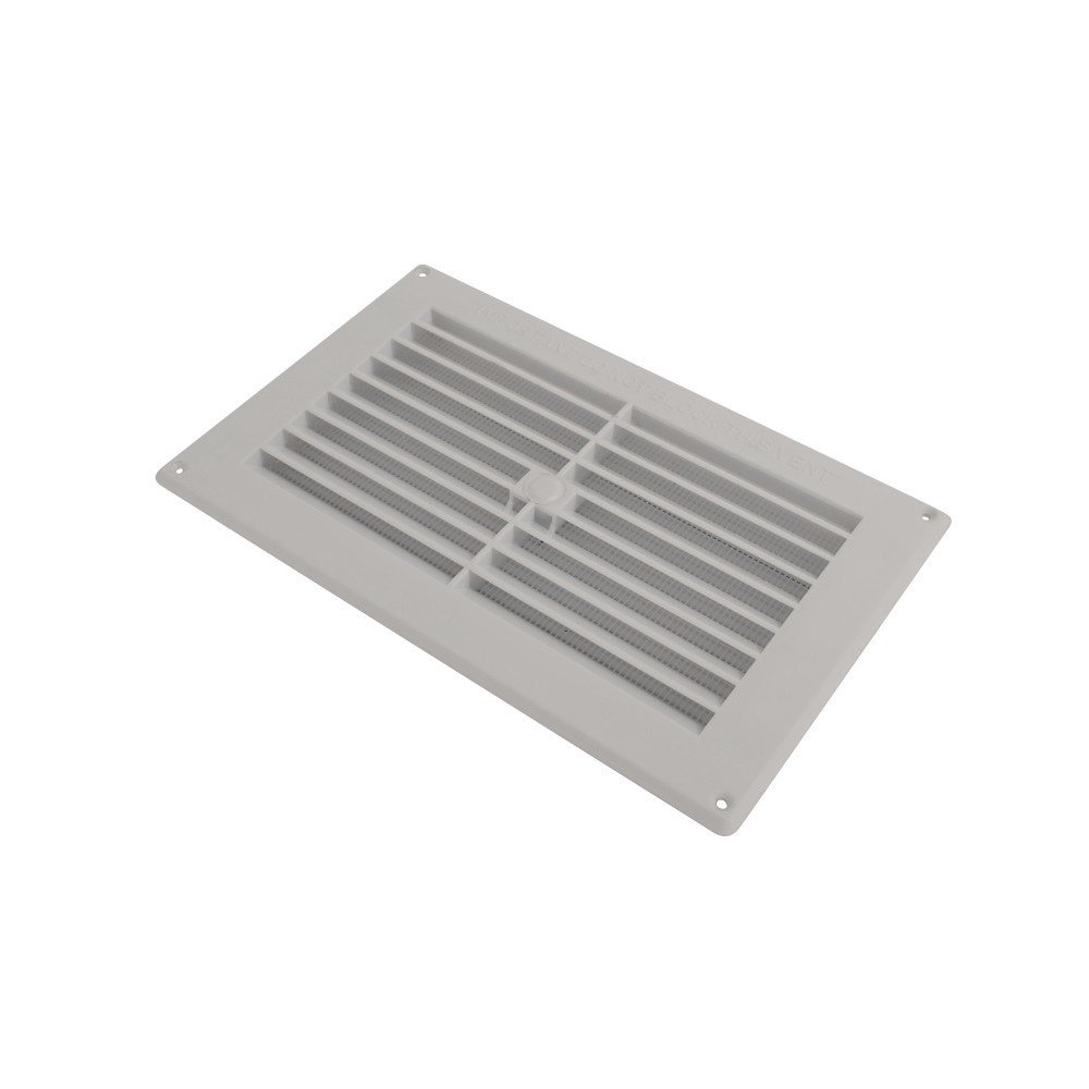 Louvre Vent with Mesh White Plastic 225mmx150mm