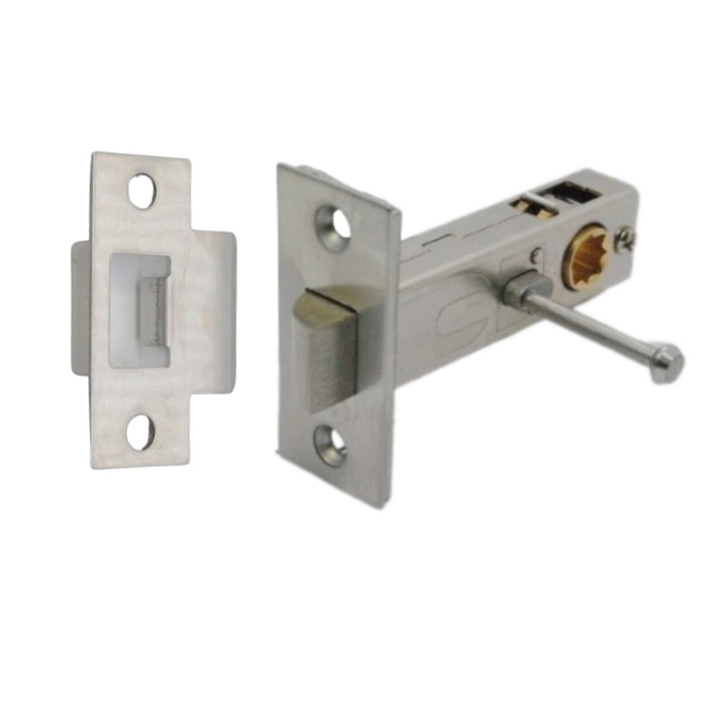 Premium Rectangular Push Button Privacy Tubular Latch 71mm (57mm Backset) Satin Nickel/ Satin Chrome