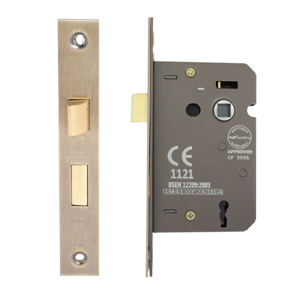 3 Lever Sashlock 63mm CE/UKCA Rated Antique Brass