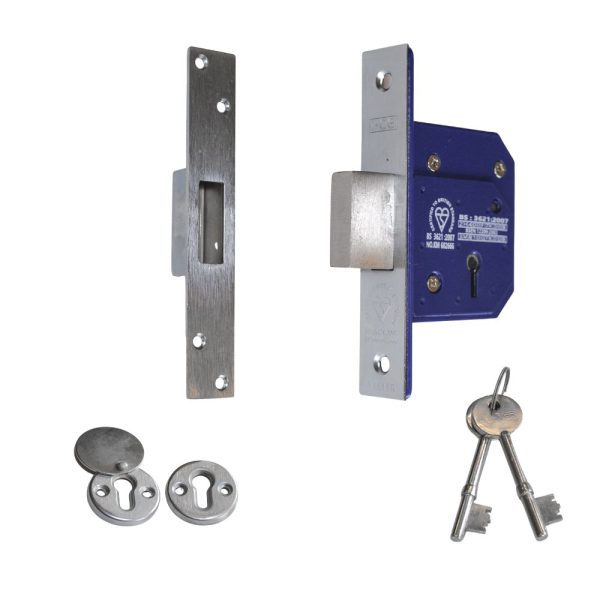 RETRO FIT 5 Lever Dead Lock 67mm British Standard BS3621 Satin Stainless Steel