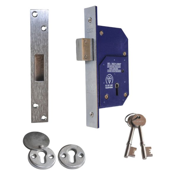 RETRO FIT 5 Lever Upright Dead Lock 73mm British Standard BS3621 Satin Stainless Steel