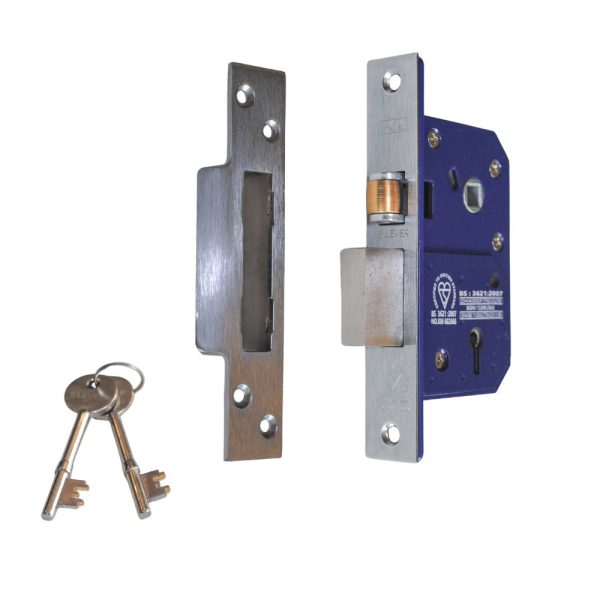 RETRO FIT 5 Lever Roller Sash Lock 67mm British Standard BS3621 Satin Stainless Steel