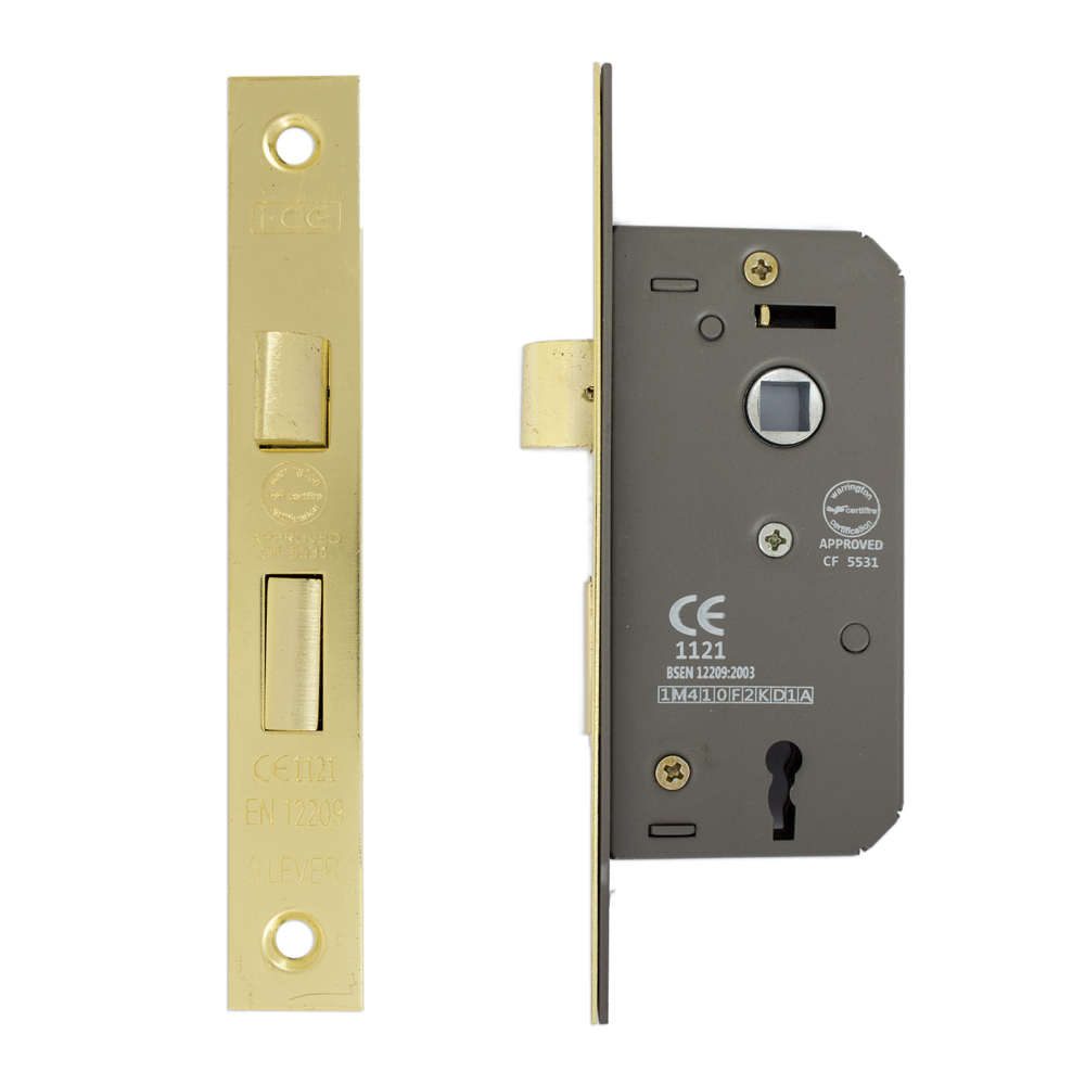 3 Lever Sashlock 50mm CE/UKCA Rated Electro Brass