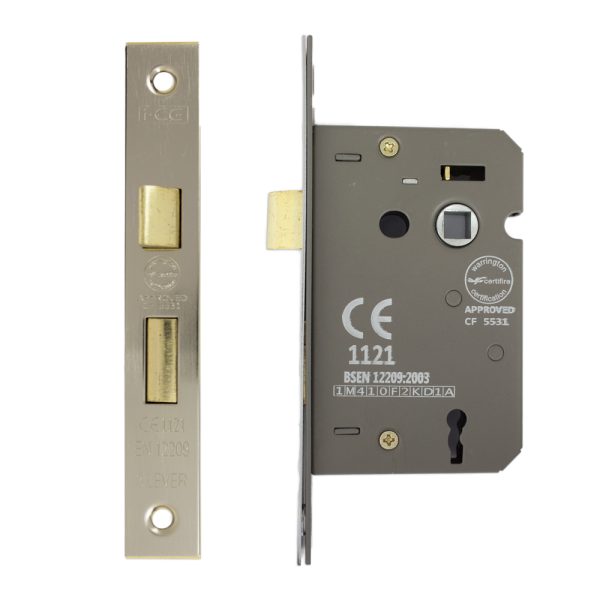 3 Lever Sashlock 63mm CE/UKCA Rated Satin Nickel Plated