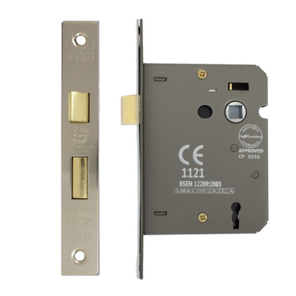 3 Lever Sashlock 75mm CE/UKCA Rated Satin Nickel Plated