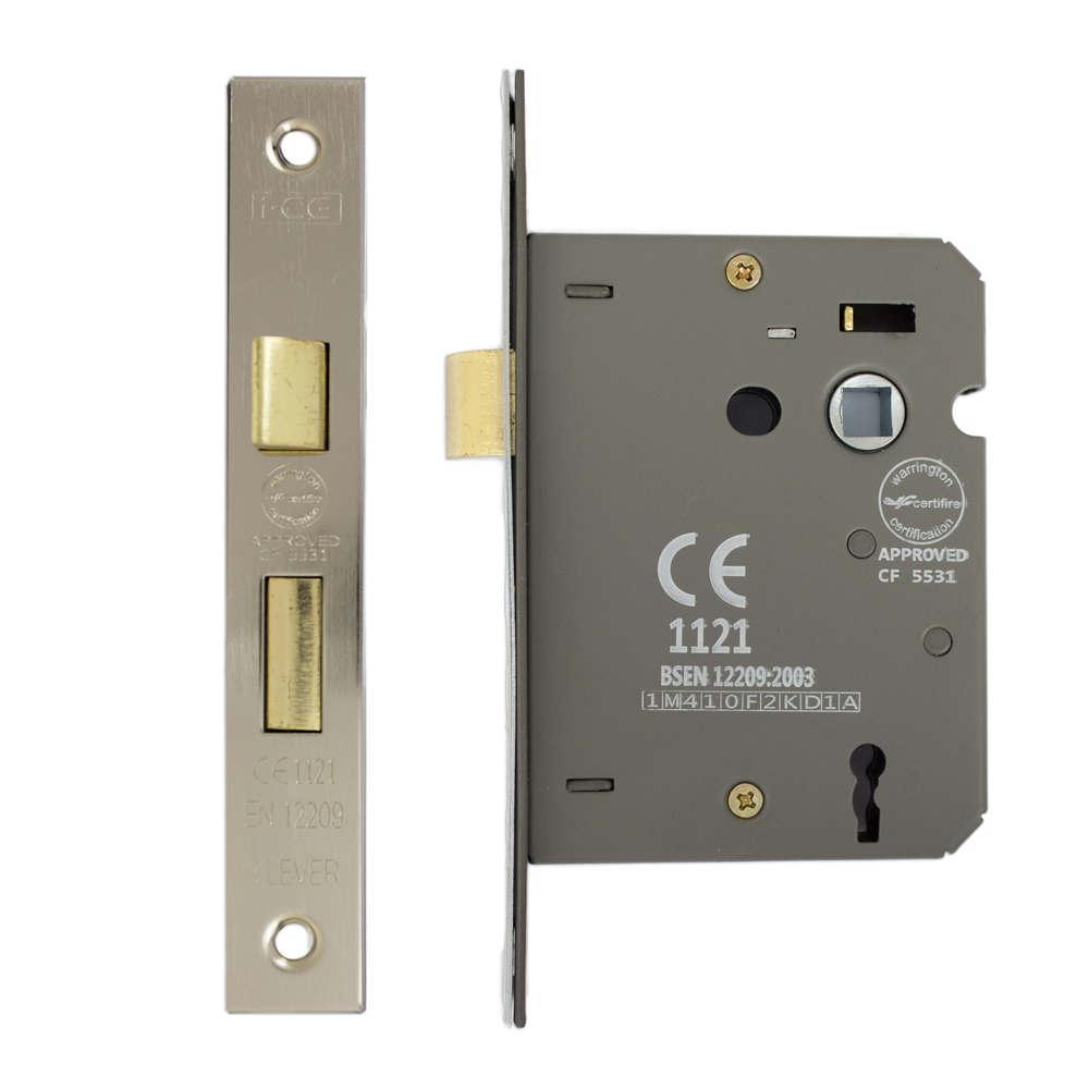3 Lever Sashlock 75mm CE/UKCA Rated Satin Nickel Plated