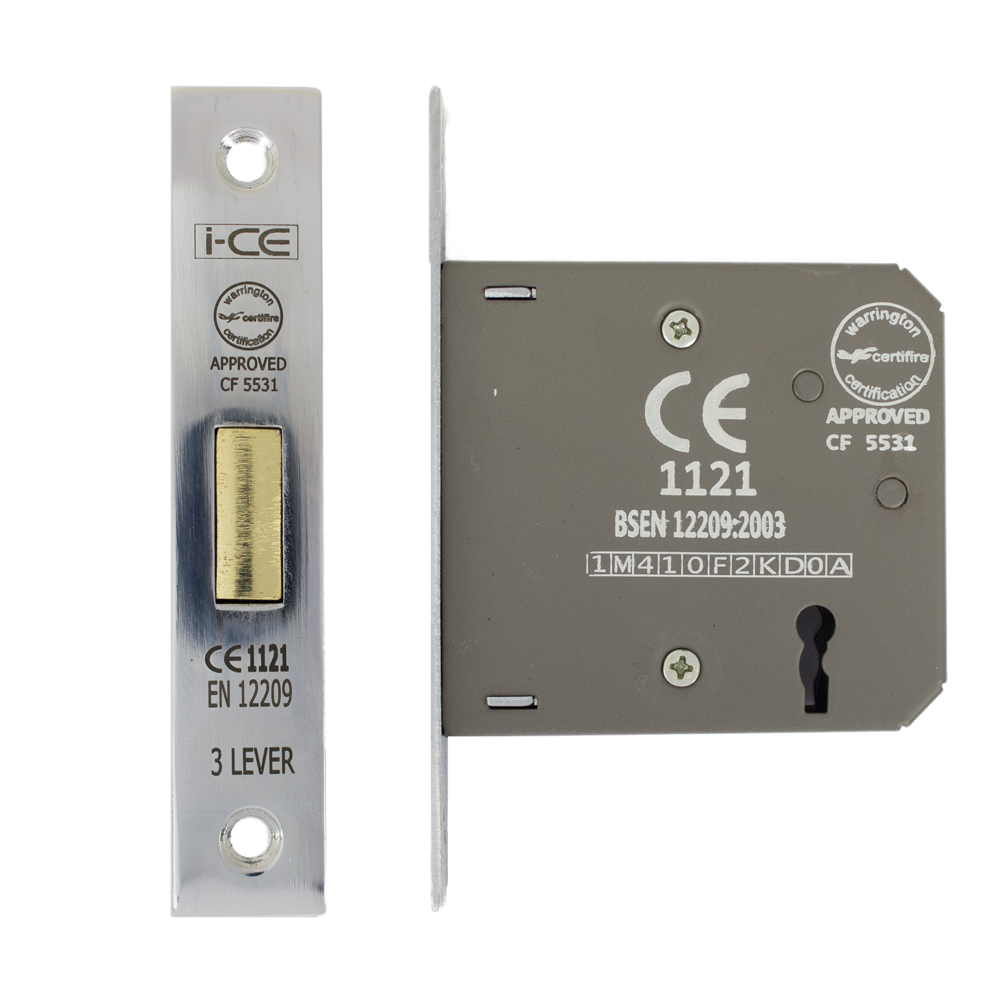 3 Lever Deadlock 75mm CE/UKCA Rated Satin Nickel Plated