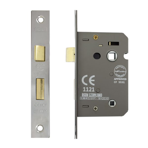 Bathroom Lock 63mm CE/UKCA Rated Satin Nickel Plated