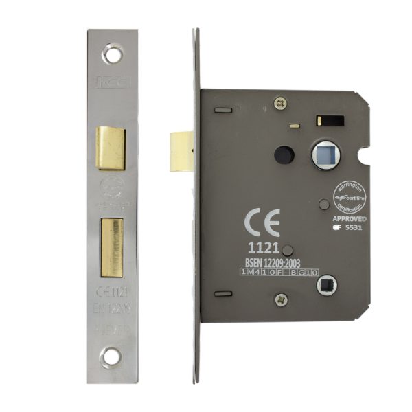 Bathroom Lock 75mm CE/UKCA Rated Satin Nickel Plated