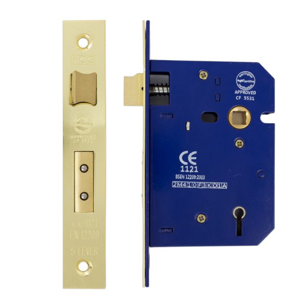 5 Lever Sashlock 75mm CE/UKCA Rated Electro Brass