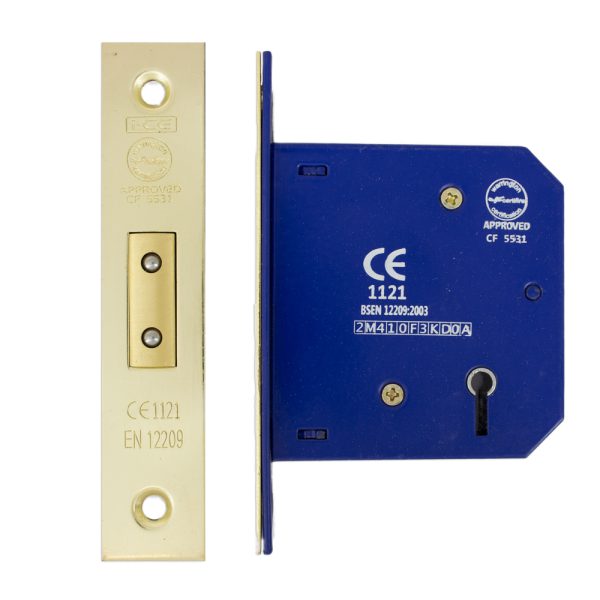 5 Lever Deadlock 75mm CE/UKCA Rated Electro Brass