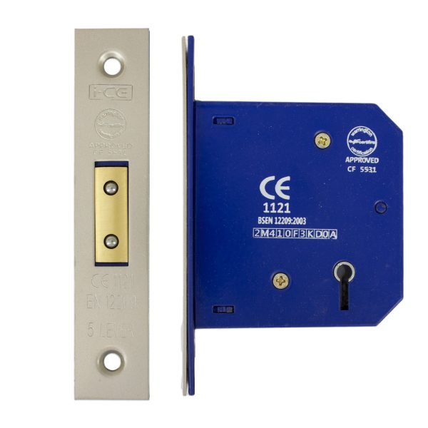 5 Lever Deadlock 75mm CE/UKCA Rated Satin Nickel Plated