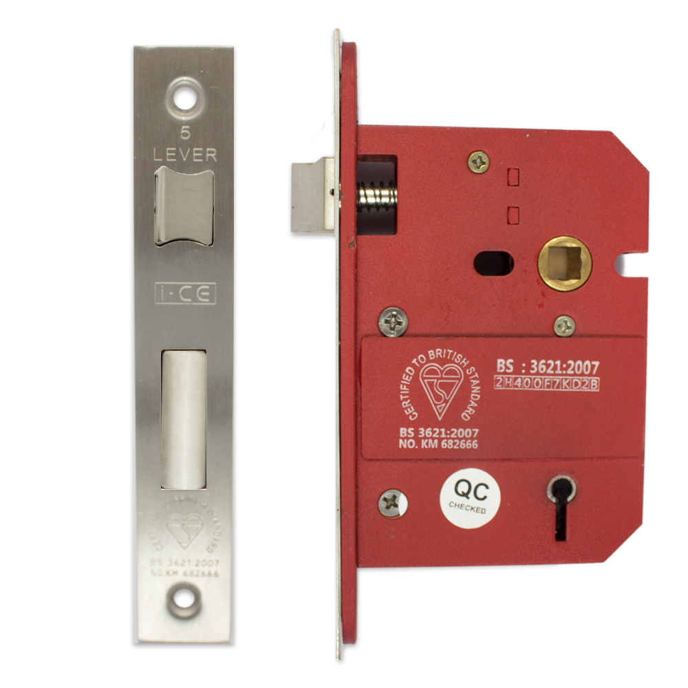 5 Lever Sashlock 75mm British Standard BS3621 Satin Stainless Steel