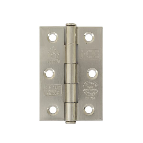 Button Tip Butt Hinge 76mm CE/UKCA Rated Satin Nickel Plated