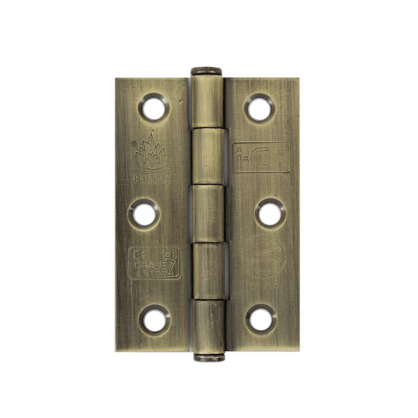 Button Tip Butt Hinge 76mm CE/UKCA Rated Antique Brass