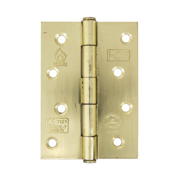 Button Tip Butt Hinge 100mm CE/UKCA Rated Electro Brass