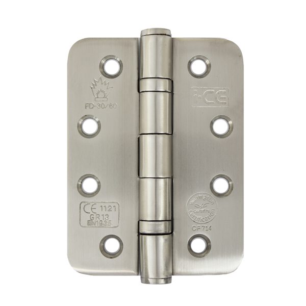 Stainless Steel Ball Bearing Radius Corner Hinge 100mm CE/UKCA13 Rated Satin