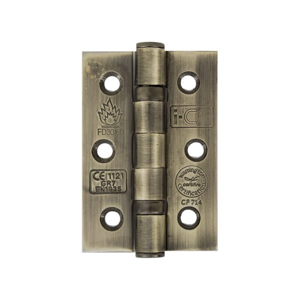 Mild Steel Ball Bearing Hinge 76mm CE/UKCA7 Rated Antique Brass