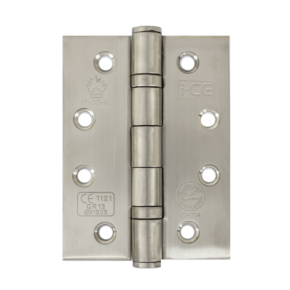 Stainless Steel Ball Bearing Hinge 100mm CE/UKCA13 Rated Satin (1.5 Pairs)