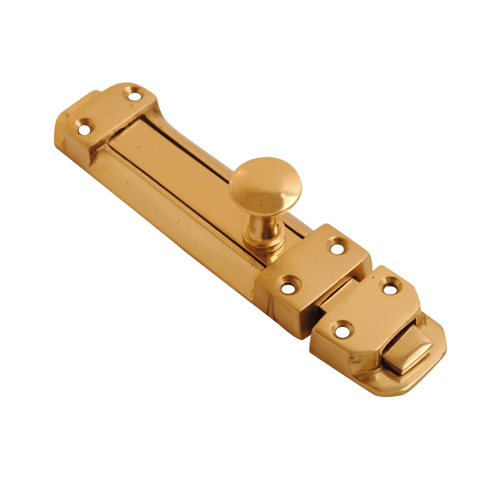 Surface Door Bolt Polished Brass 100mm (Retail Pack of 1)